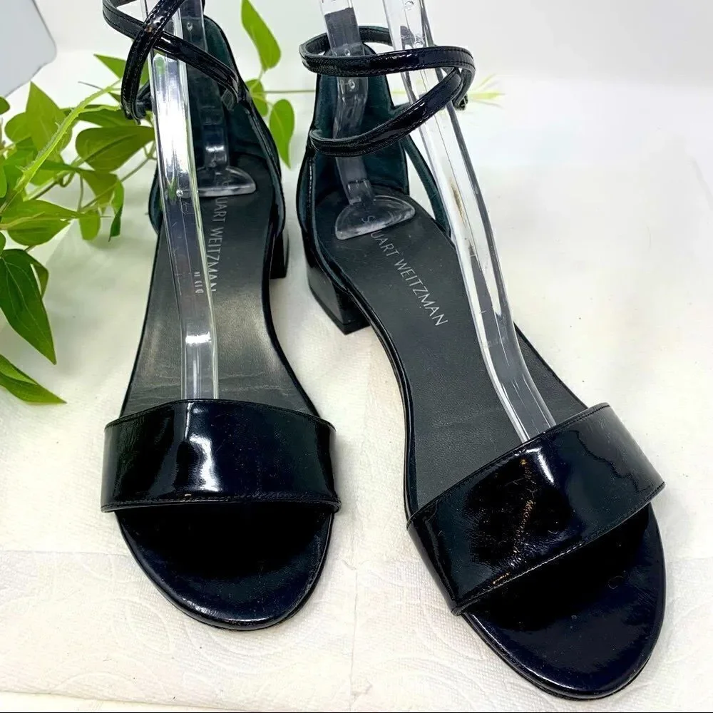 Stuart Weitzman Pewee Patent City Black Sandal size 8